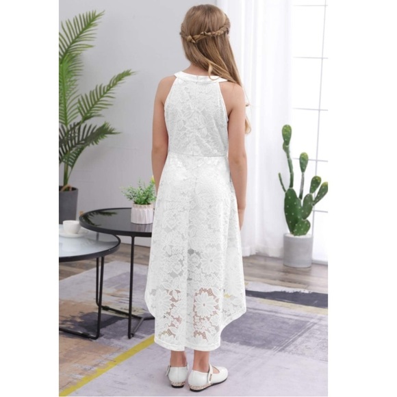 ❤️ GORLYA Elegant Halter Neck Floral Lace Hi-Lo floral Dress White Lace 14 - Picture 4 of 11